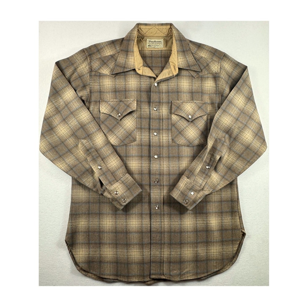 Vintage Pendleton High Grade Western Wool Shirt Mens L Plaid Pearl Snap USA